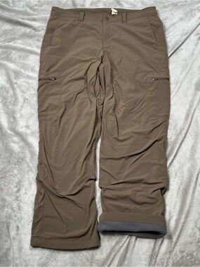 LL Bean Cresta Hiking Pants Mens 36x30 Green Grid Fleece Lined Outdoors Gorpcore